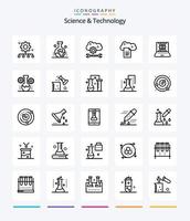 Creative Science And Technology 25 OutLine icon pack  Such As online docs. digital storage. study of earth surface. cloud reporting. cloud settings vector