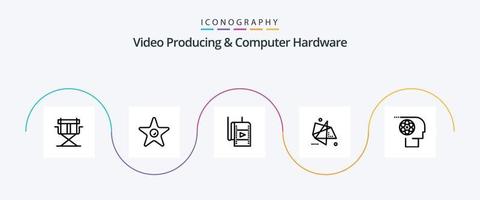 Paquete de íconos de línea 5 de producción de video y hardware de computadora que incluye personal. trabajo. abstracto. película. especial vector