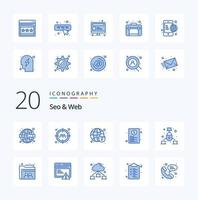 20 paquete de iconos de color azul web seo como documento de página de seguridad global de papel de comunicación vector
