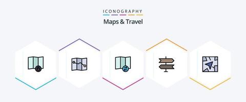 Paquete de iconos de mapas y viajes de 25 líneas completas que incluye . dirección. . navegación vector