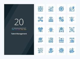 20 icono de color azul de gestión de talento para presentación vector