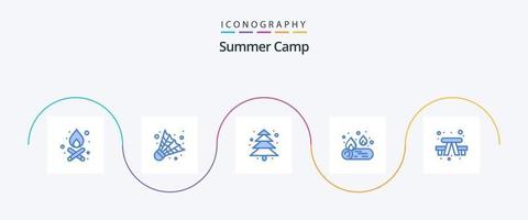 paquete de iconos azul 5 del campamento de verano que incluye. viajar. cámping. exterior. banco vector