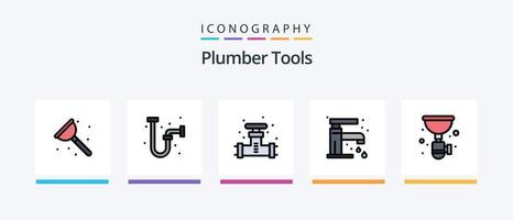 la línea de plomero llenó el paquete de 5 íconos que incluye. plomería. agua. plomero. sistema. diseño de iconos creativos vector