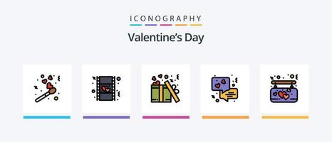 Valentines Day Line Filled 5 Icon Pack Including chat. noodles. idea. noodle. romance. Creative Icons Design vector