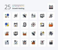 Hacking 25 Line Filled icon pack including diagnosed. pay lock. malware. credit. atm vector