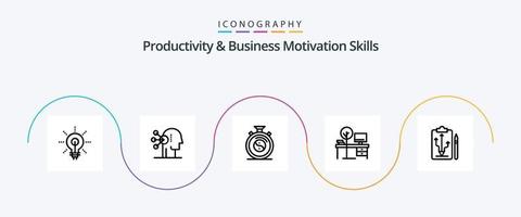 paquete de iconos de línea 5 de habilidades de productividad y motivación empresarial que incluye tabla. oficina. humano. escritorio. práctica vector