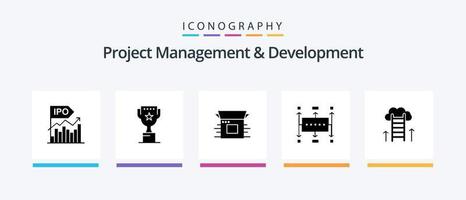 Project Management And Development Glyph 5 Icon Pack Including business. workflow. position. release. modern. Creative Icons Design vector