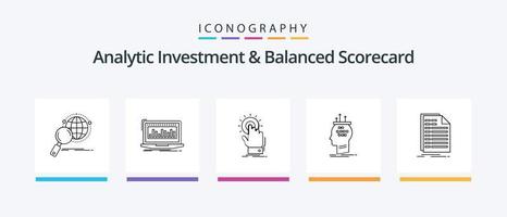 paquete de iconos de línea 5 de inversión analítica y cuadro de mando integral que incluye archivo. factura. mirando. trabajar. productividad. diseño de iconos creativos vector