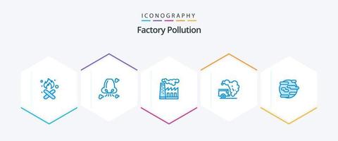 Contaminación de fábrica 25 paquete de iconos azules que incluye contaminación. ambiente. nariz. vertedero. producción vector