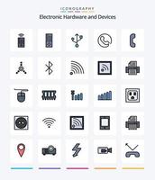 Creative Devices 25 Line FIlled icon pack  Such As print. rss. connection. news. signal vector