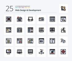 diseño y desarrollo web Paquete de iconos llenos de 25 líneas que incluye web. foto. día. diseño. web vector