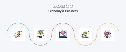Economy And Business Line Filled Flat 5 Icon Pack Including idea. user. computer. money. business vector