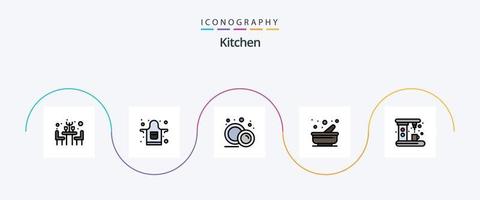 Kitchen Line Filled Flat 5 Icon Pack Including maker. coffee. food plate. appliances. mortar vector