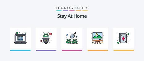 Stay At Home Line Filled 5 Icon Pack Including relax. phone. education. music. ear. Creative Icons Design vector