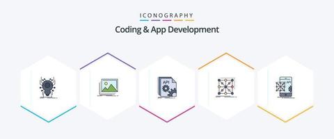 Coding And App Development 25 FilledLine icon pack including app. data. nature. software. coding vector