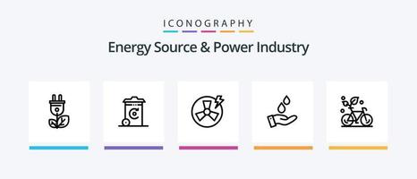 fuente de energía y paquete de iconos de la línea 5 de la industria de energía que incluye eco. auto. átomo. fuerza. acumulador. diseño de iconos creativos vector