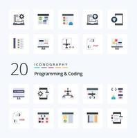 20 paquetes de iconos de color plano de programación y codificación como desarrollo de aplicaciones de codificación desarrollo de portátiles vector