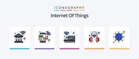 La línea de Internet de las cosas llenó el paquete de 5 iconos, incluida la conexión. Internet. tecnología. global. helicóptero cuádruple. diseño de iconos creativos vector