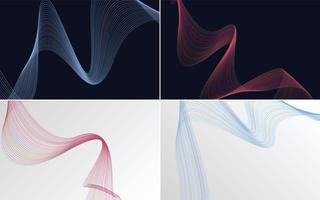 Set of 4 abstract waving line vector backgrounds for your projects