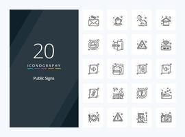 20 iconos de contorno de signos públicos para presentación vector