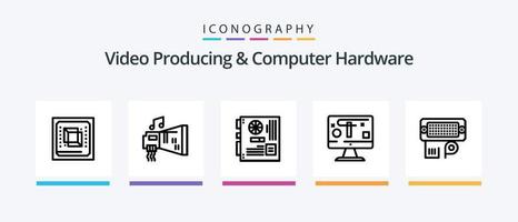 Paquete de íconos de la línea 5 de producción de video y hardware de computadora que incluye interfaz de mouse. ratón. madre. partes. electrónica. diseño de iconos creativos vector