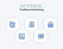 diseño de icono de paquete de icono azul de marketing tradicional 5. cesta. cartelera. dinero. publicidad. objetivo vector