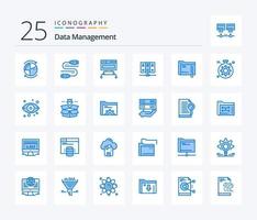 gestión de datos 25 paquete de iconos de color azul que incluye datos. servidor. compartir. Marco principal. base de datos vector