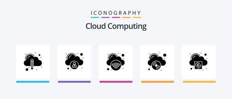 Cloud Computing Glyph 5 Icon Pack Including money. business. internet. compact disk. Creative Icons Design vector