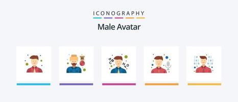 Male Avatar Flat 5 Icon Pack Including programming. development. learn. recorder. mic. Creative Icons Design vector