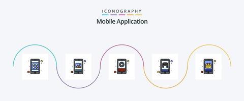 paquete de iconos de 5 planos llenos de línea de aplicación móvil que incluye la aplicación. móvil. engranaje. juego. aplicación vector