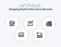 Compras minoristas y elementos de videojuegos línea icono paquete 5 diseño de iconos. crédito. ubicación. comprar . navegación. navegar vector