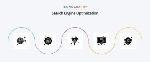 paquete de iconos seo glyph 5 que incluye escudo. en línea. filtrar. Estadísticas. grafico vector