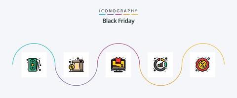 Black Friday Line Filled Flat 5 Icon Pack Including sales. analysis. monitor. sales. analytics vector