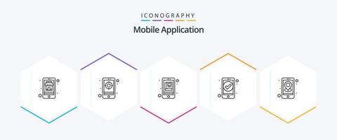 Mobile Application 25 Line icon pack including gps. ui. app. essential. app vector