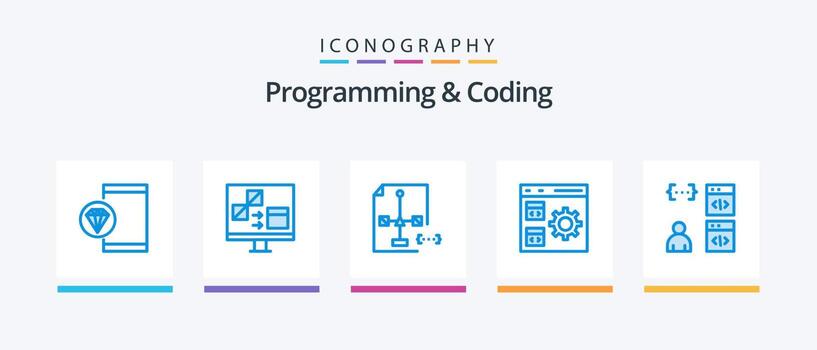 Programming And Coding Blue 5 Icon Pack Including develop. app. develop. file. development. Creative Icons Design vector