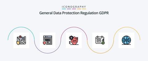 Gdpr Line Filled Flat 5 Icon Pack Including global. calendar. gdpr. security. security vector