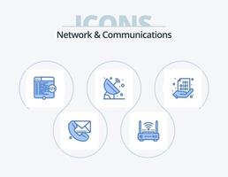 paquete de iconos azul de redes y comunicaciones 5 diseño de iconos. orbita. satélite. Internet. codificación. sitio web vector