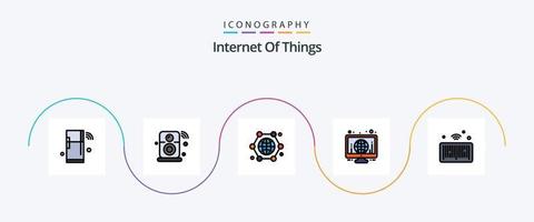 línea de Internet de las cosas llena de paquete de iconos planos 5 que incluye pantalla. globo. iot Internet de las Cosas. globo vector