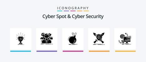 Cyber Spot And Cyber Security Glyph 5 Icon Pack Including game. badge. team. explosion. danger. Creative Icons Design vector