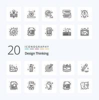 20 paquete de iconos de línea de pensamiento de diseño como computadora gráfica de diseño de pantalla de diseño vector