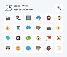 Finance 25 Flat Color icon pack including money. bitcoin. product. settings. business vector