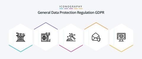 paquete de iconos gdpr de 25 líneas que incluye . ley . gdpr justicia . aplicación vector