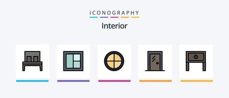 Interior Line Filled 5 Icon Pack Including . furniture. furniture. drawer. wardrobe. Creative Icons Design vector