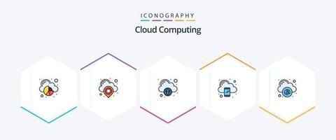 paquete de iconos de 25 líneas completas de computación en la nube que incluye correo. teléfono. tecnología. móvil. informática vector