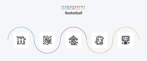 paquete de iconos de la línea 5 de baloncesto que incluye aro. cesta. corona. táctica. camino vector