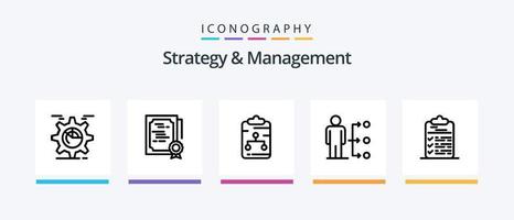 paquete de iconos de la línea 5 de estrategia y gestión que incluye la configuración. bolsa. kpi. alerta. tiempo. diseño de iconos creativos vector