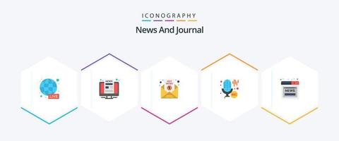 News 25 Flat icon pack including article. professional. breaking news. microphone. report vector