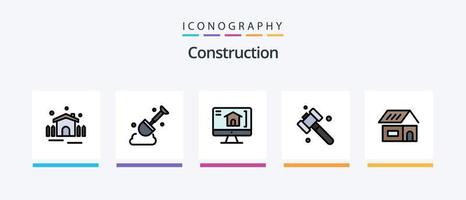 la línea de construcción llenó el paquete de 5 iconos, incluida la pintura. cepillar. edificio. casa. construcción. diseño de iconos creativos vector