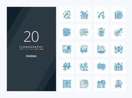 20 pasatiempos icono de color azul para presentación vector