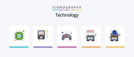 paquete de iconos de 5 planos de tecnología que incluye internet. global. controlador. inteligencia. binario. diseño de iconos creativos vector